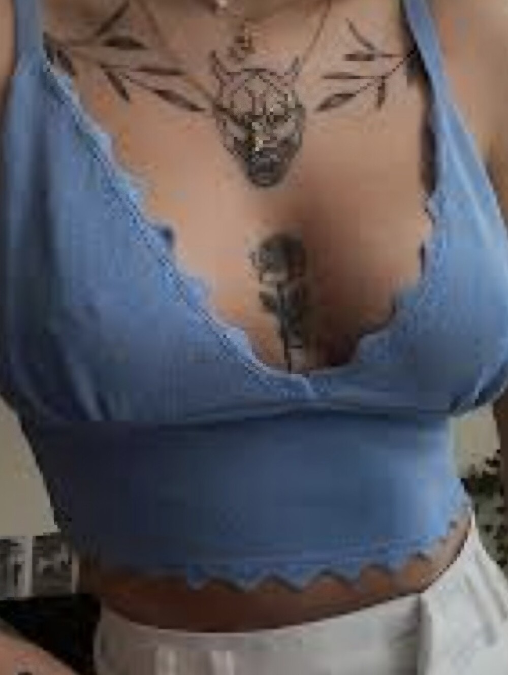 Zara Light Blue Lace-Trim Cropped Camisole